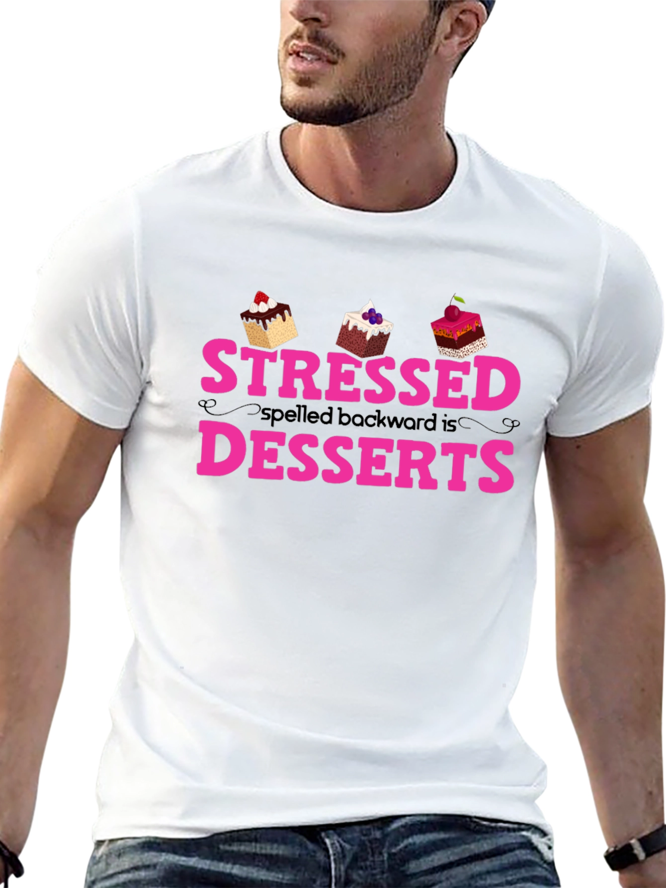 Black Stressed Spelled Backwards is Desserts T-Shirt view 13