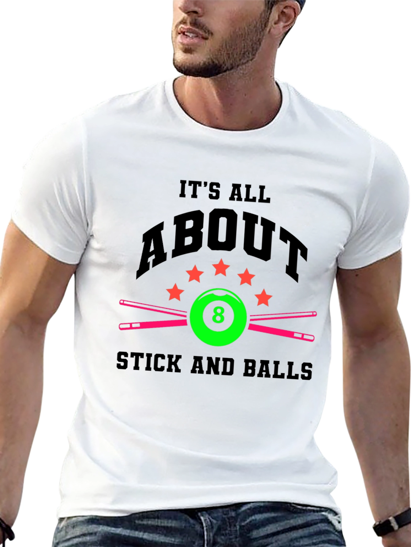 Black Pool 8 Ball T-Shirt - Stick and Balls view 13