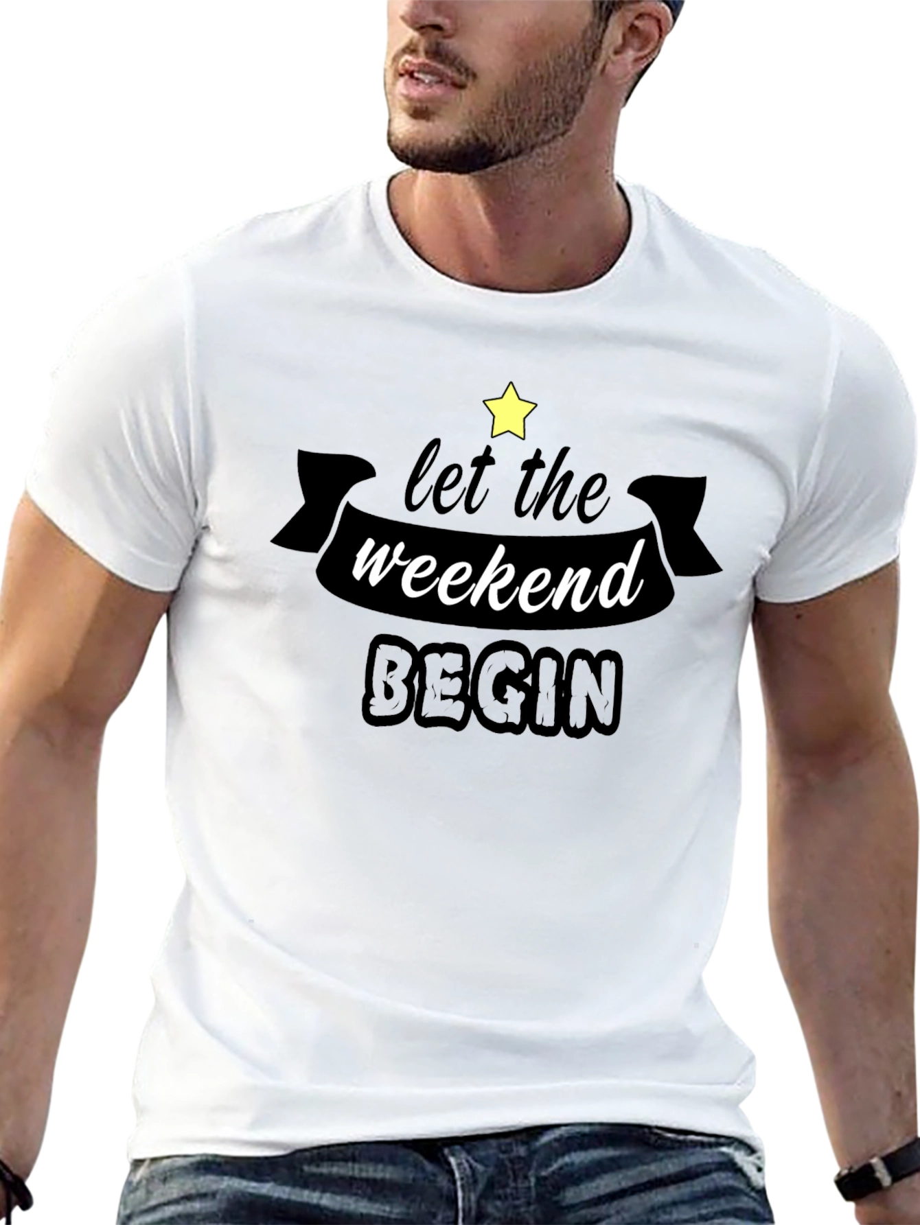 Black Let The Weekend Begin Graphic Tee - Black Cotton T-Shirt view 13