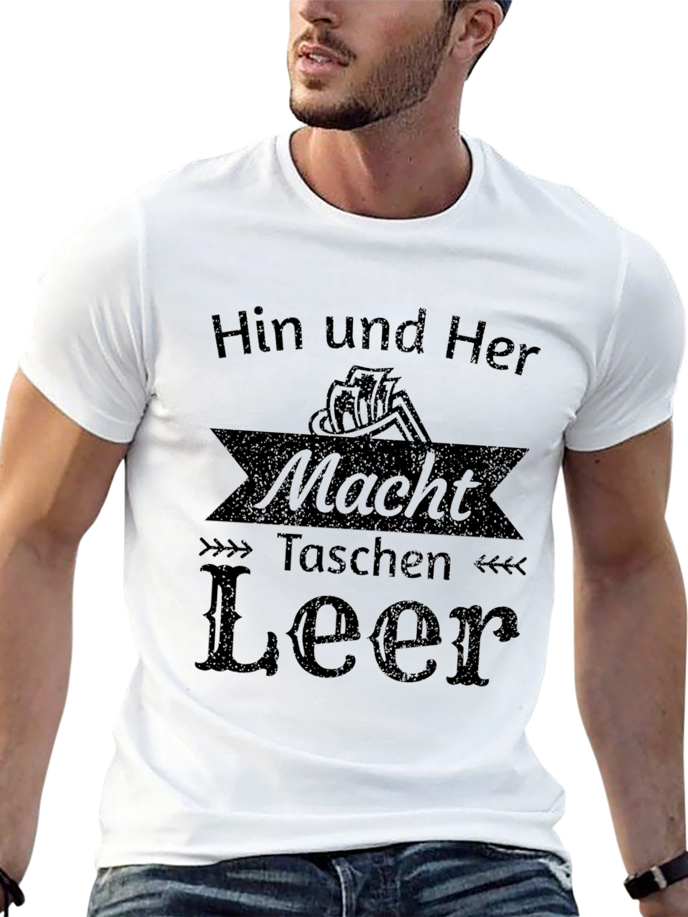 Black Humorous 'Hin und Her Macht Taschen Leer' Black T-Shirt view 13