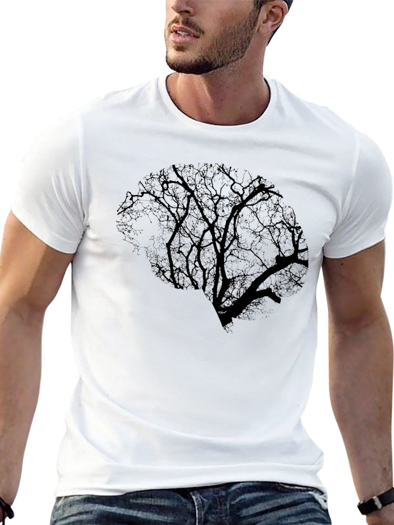 Black Brain Tree Graphic Tee - Black Cotton T-Shirt view 13