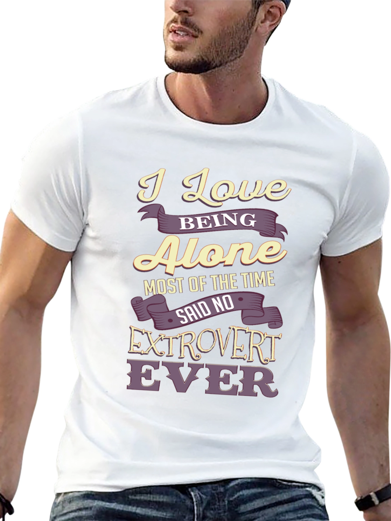 Black Introvert T-Shirt: I Love Being Alone - Funny Graphic Tee view 13