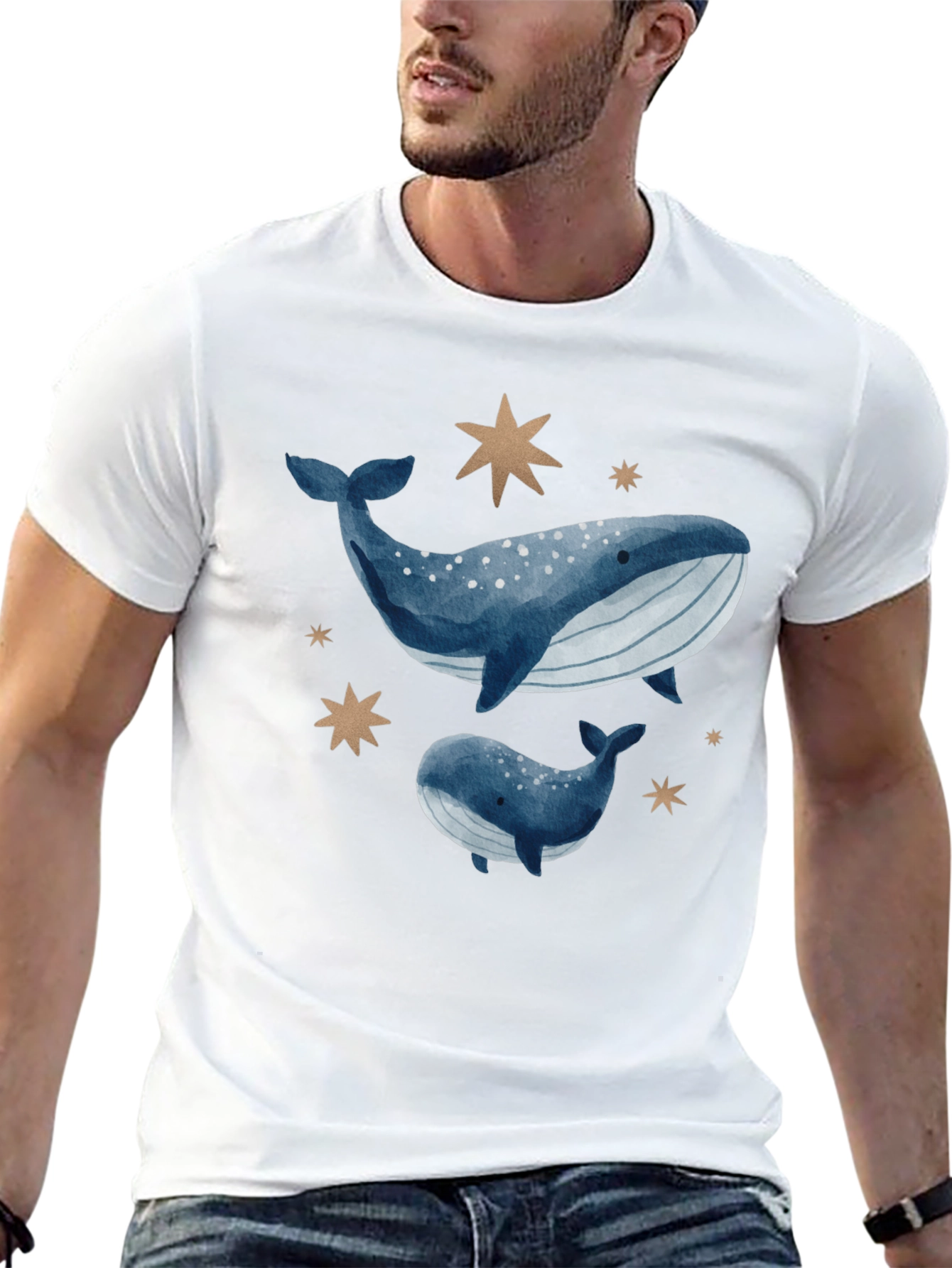 Black Whale & Star Graphic Tee - Black Cotton Comfort view 13