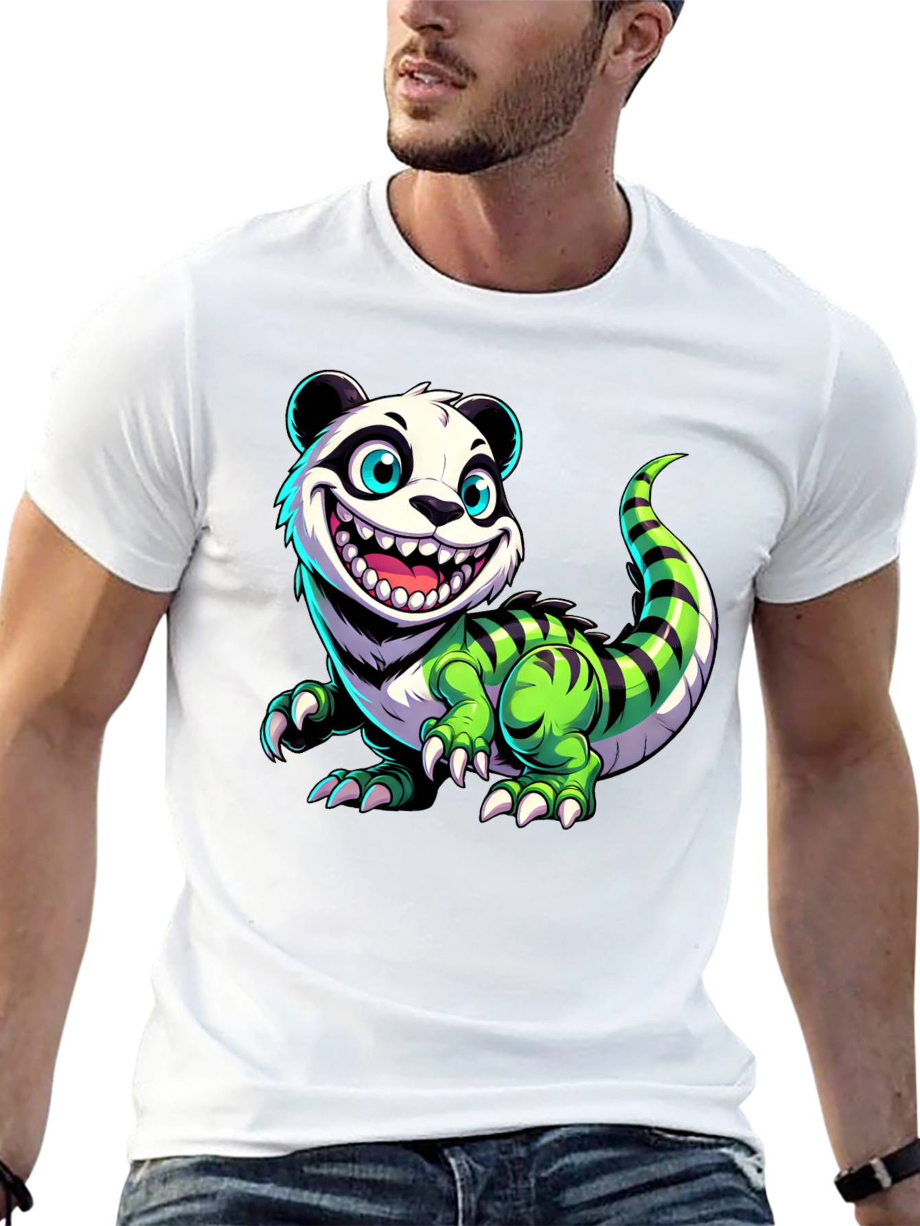 Black Cartoon Panda Lizard Graphic Tee - Unique & Fun Design! view 13