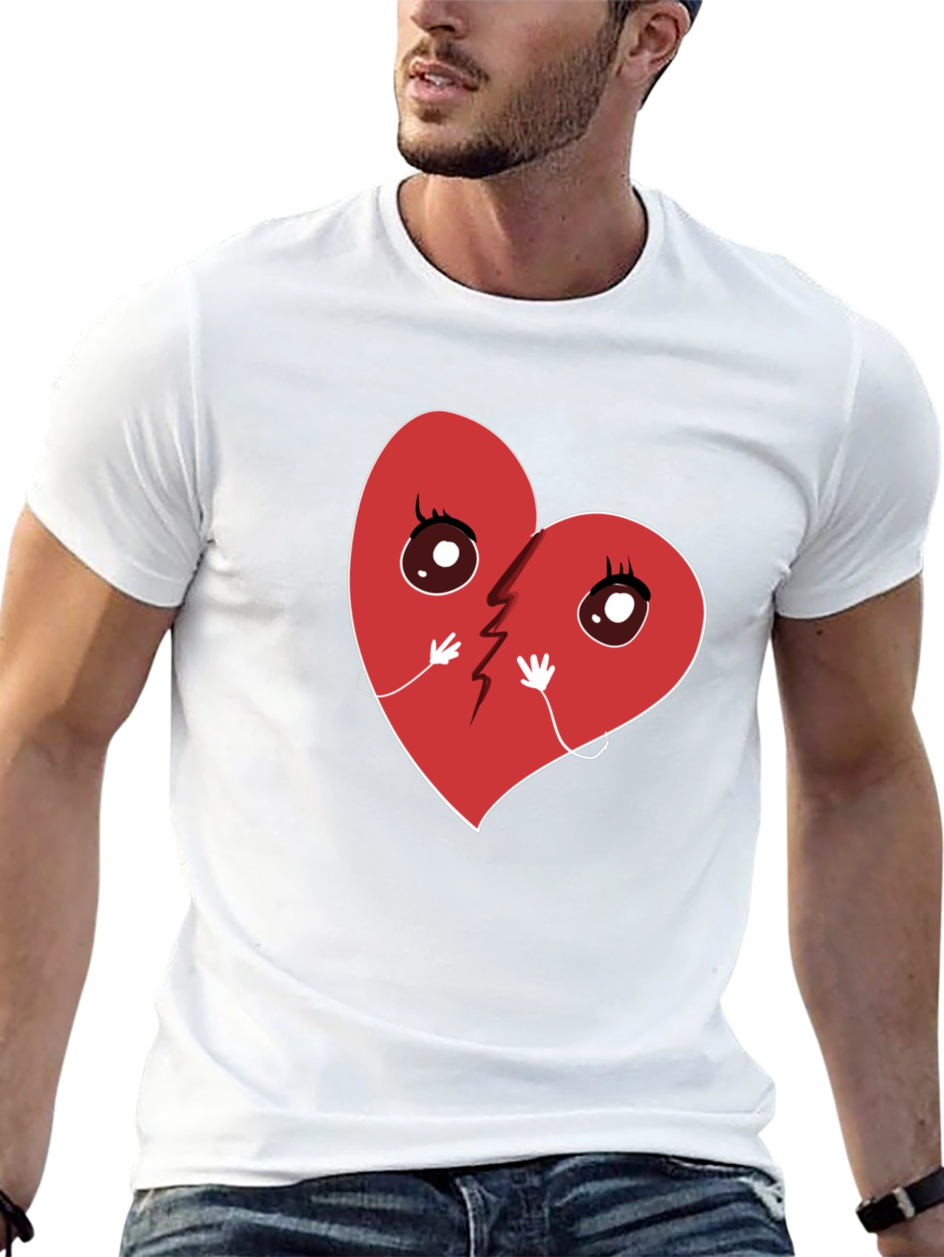 Black Broken Heart Cartoon Graphic T-Shirt - Unisex Casual Tee view 13