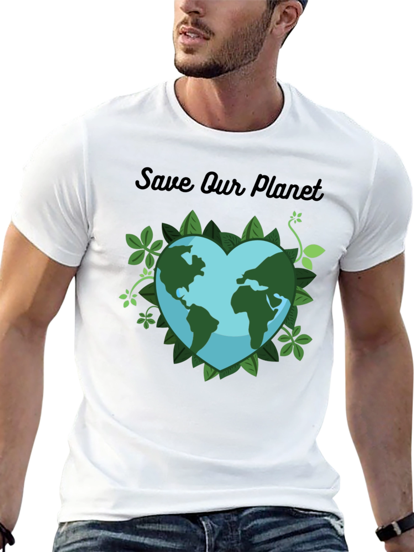 Black Save Our Planet T-Shirt - Earth Heart Design view 13