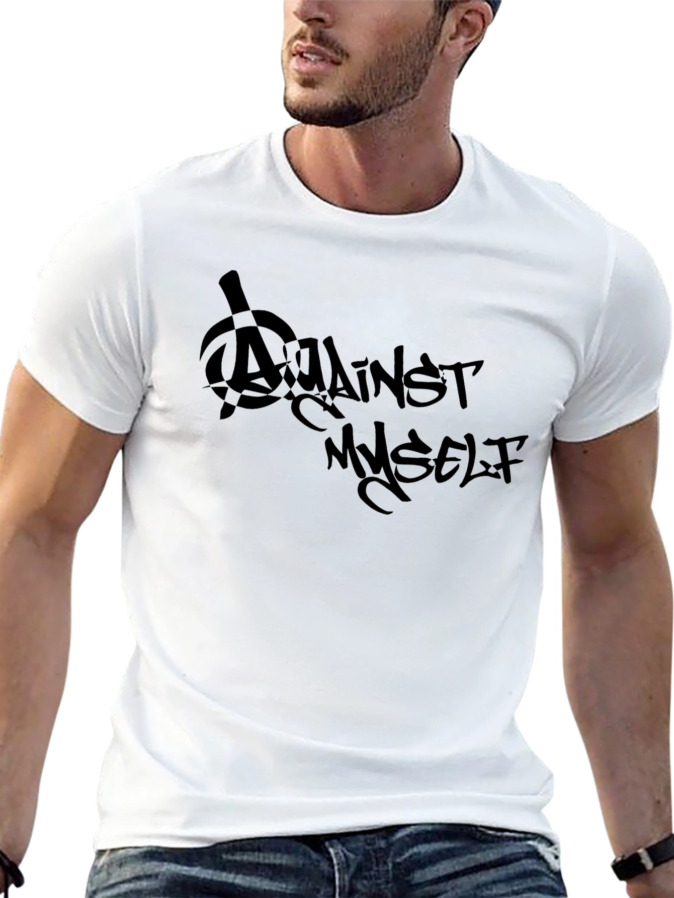Black Against Myself Graphic T-Shirt - Black Casual Tee view 13