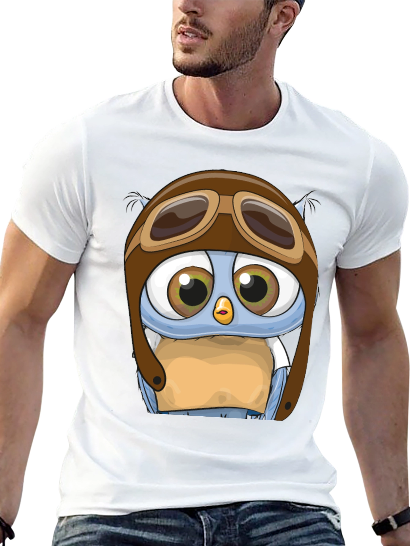 Black Pilot Owl T-Shirt - Cartoon Aviator Design view 13