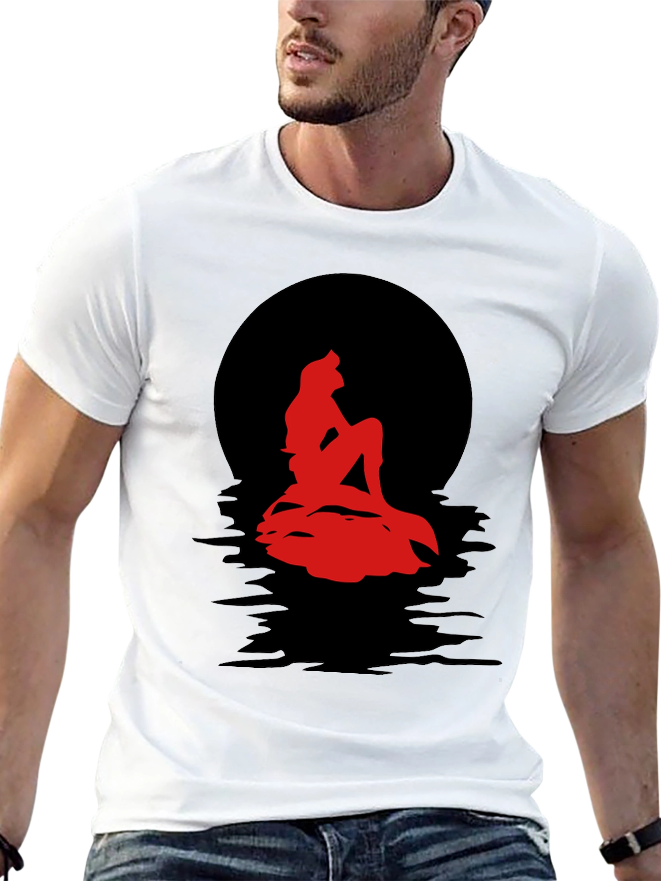 Black Red Mermaid Silhouette Graphic Tee view 13