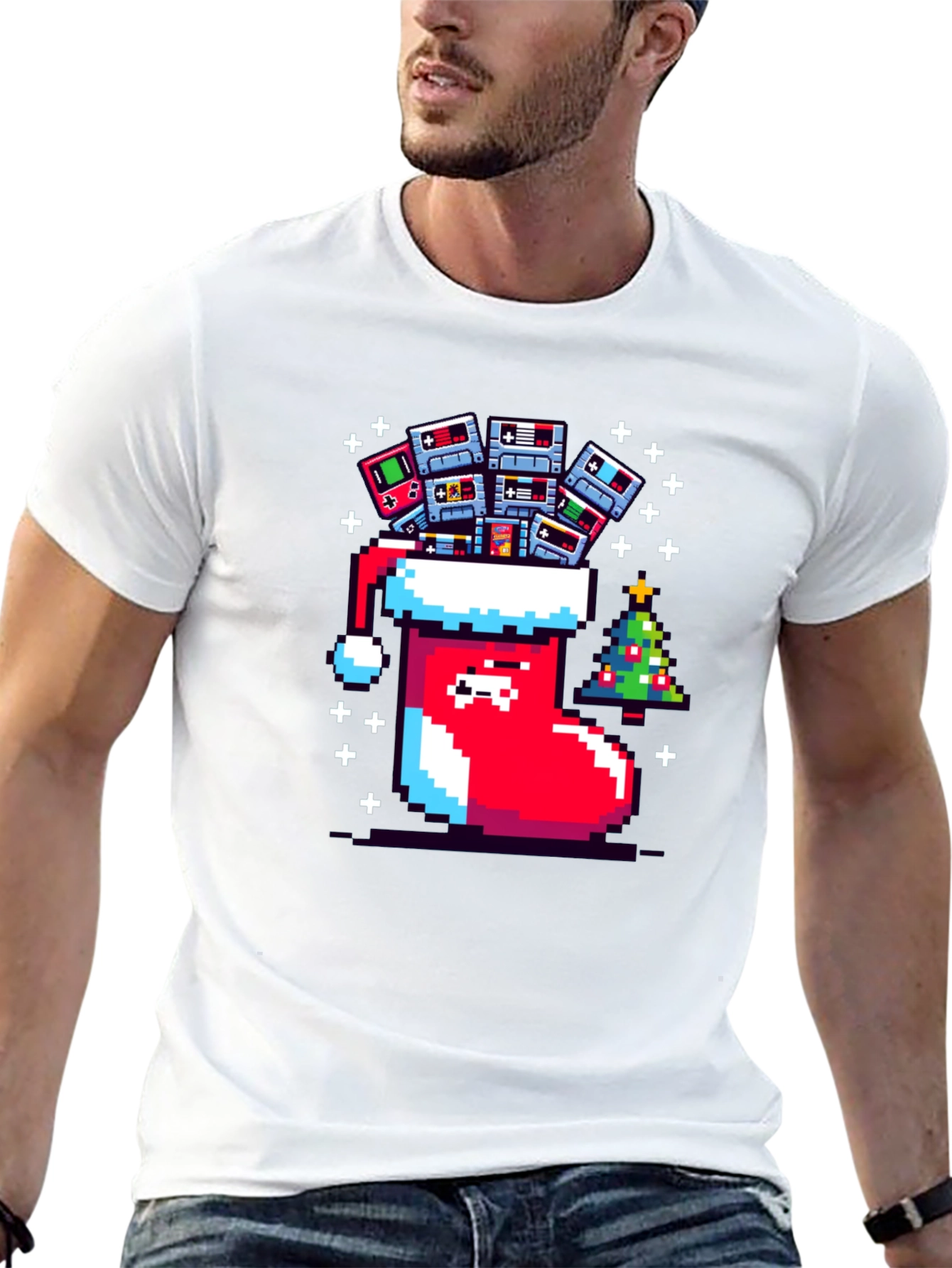Black Pixel Gamer Christmas Stocking Tee view 13