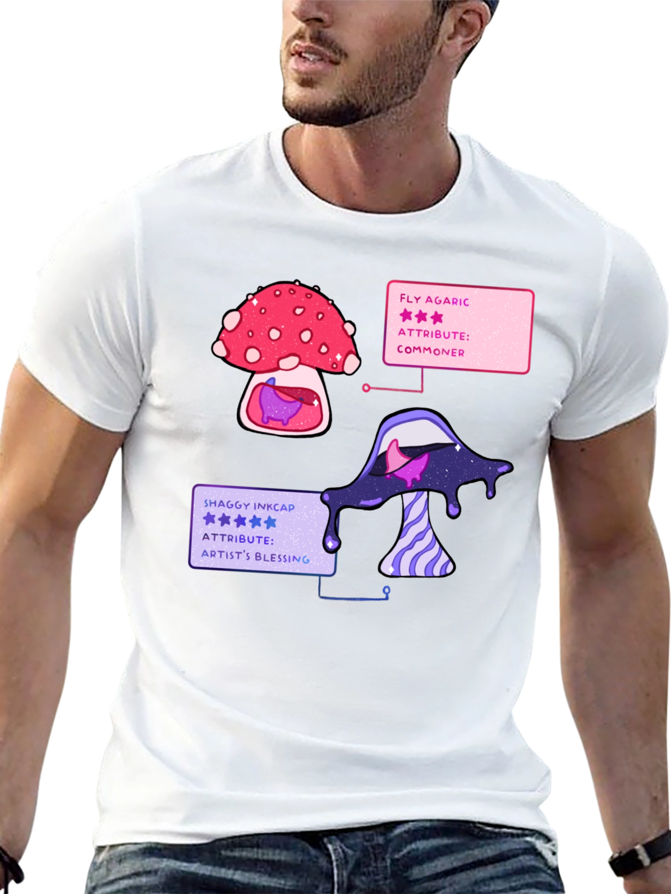 Black Mushroom T-Shirt - Fly Agaric & Shaggy Inkcap Design view 13