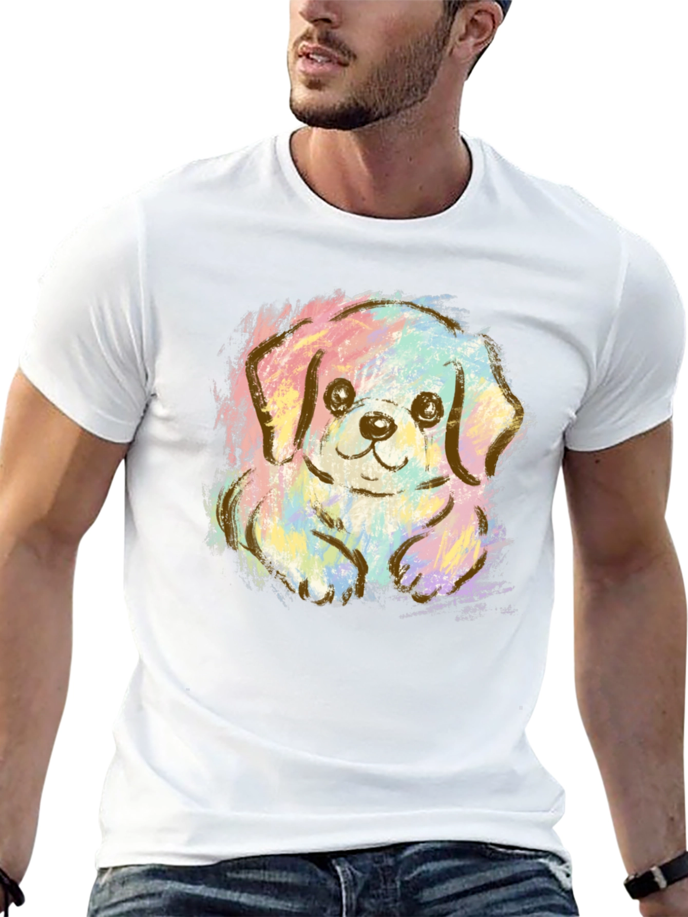 Black Cute Puppy Pastel Graphic T-Shirt - Unisex Crew Neck view 13