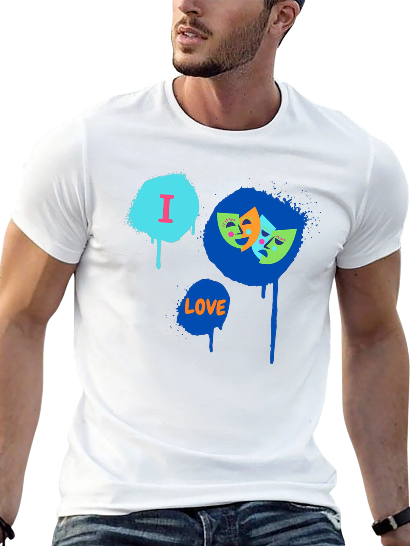 Black I Love Drama Masks Graphic Black T-Shirt view 13