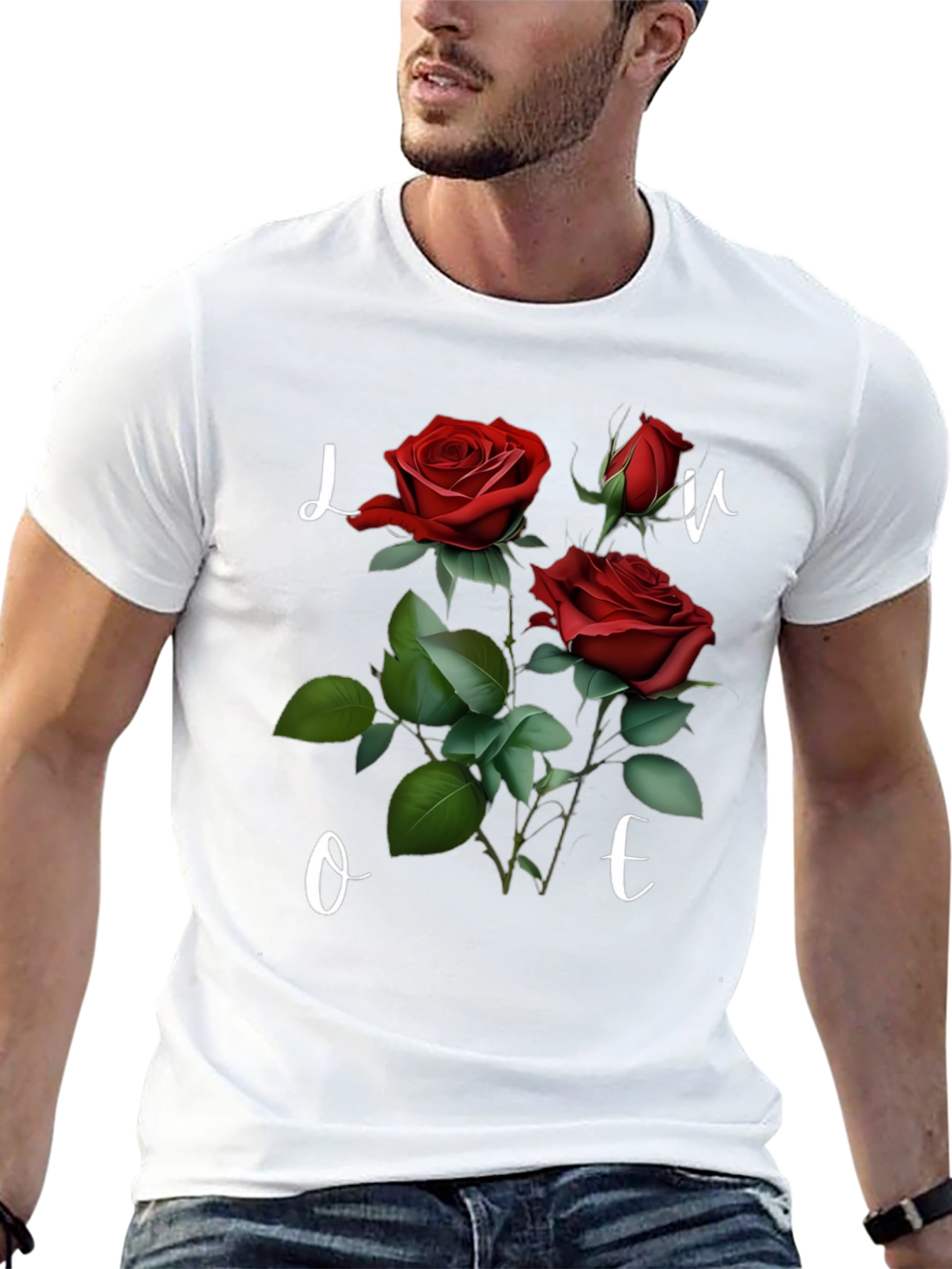 Black Floral Love T-Shirt - Romantic Red Roses view 13