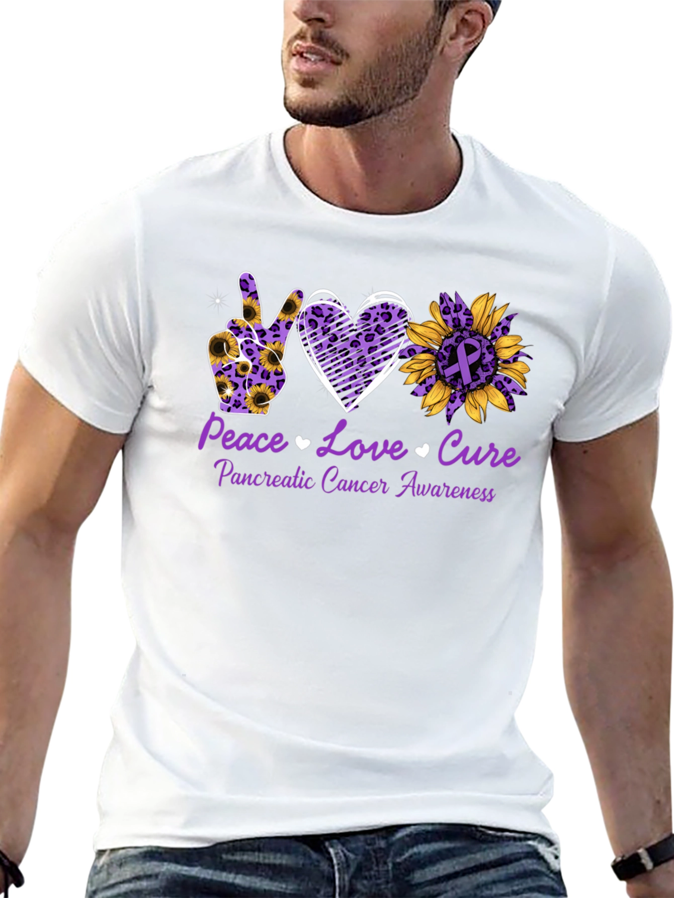 Peace Love Cure Pancreatic Cancer Awareness T-Shirt - 13