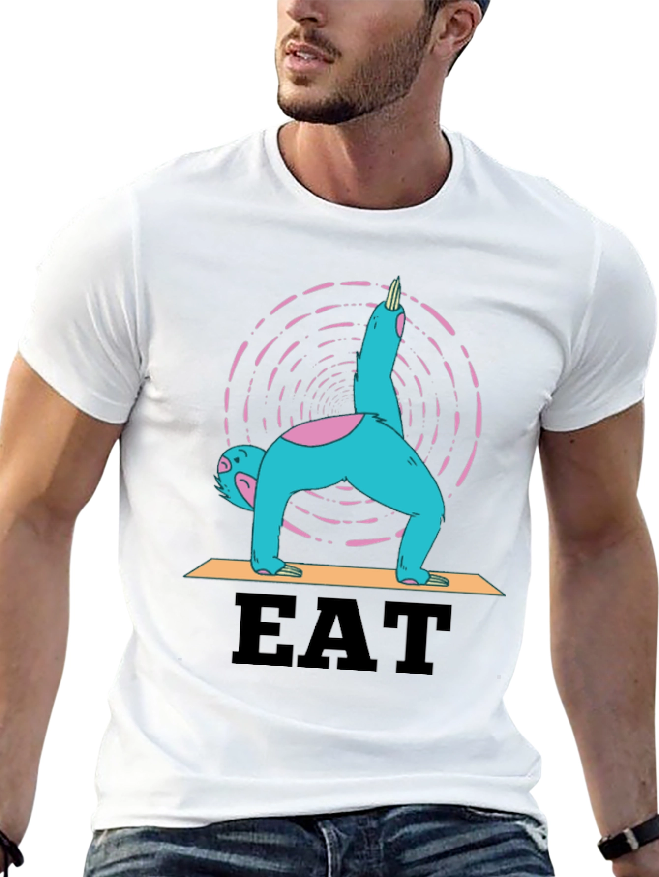 Black Yoga Sloth Eat T-Shirt - Relaxed Fit Tee view 13