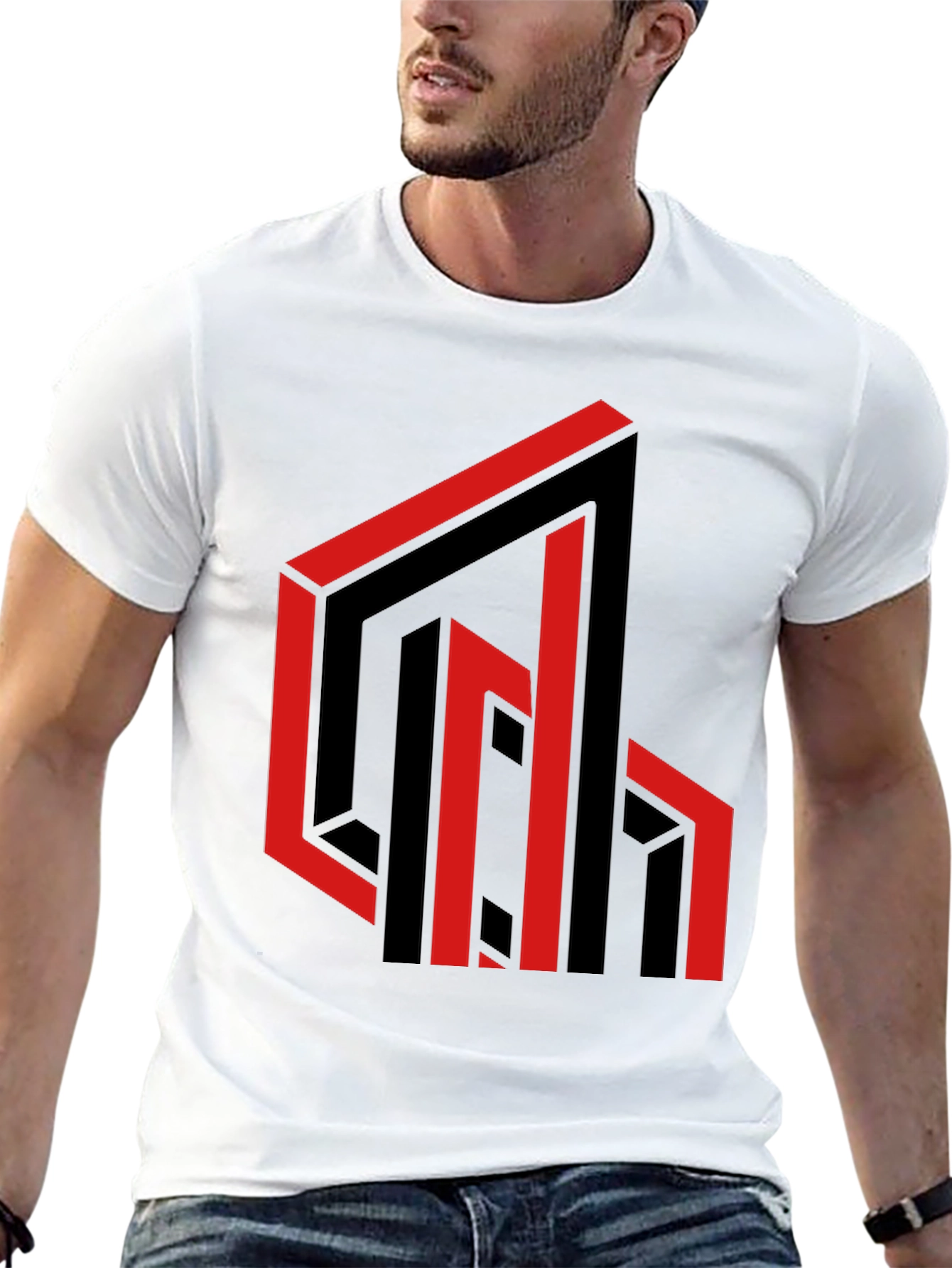 Black Abstract Geometric Design Black T-Shirt view 13