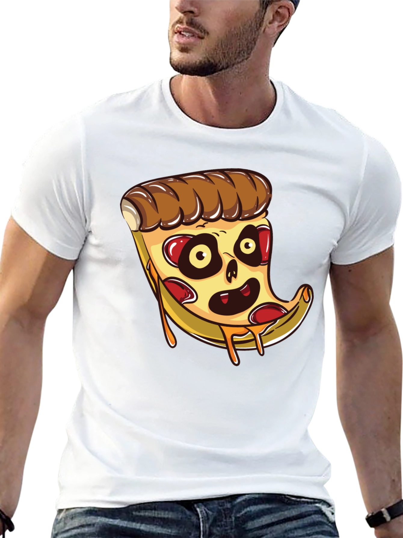 Black Zombie Pizza Slice Graphic Tee - Black Cotton T-Shirt view 13