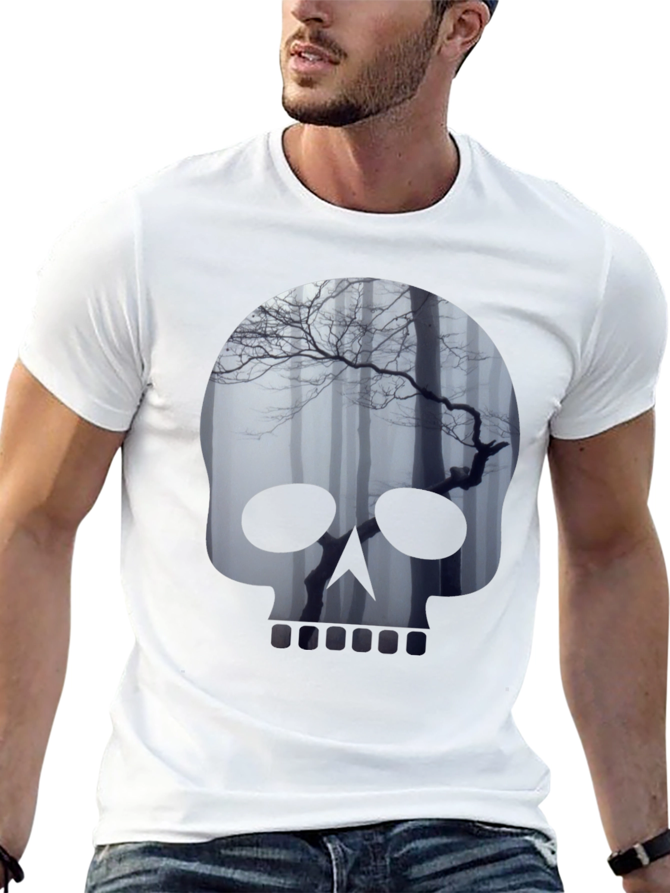 Black Skull Forest Graphic Tee - Men's Black T-Shirt view 13