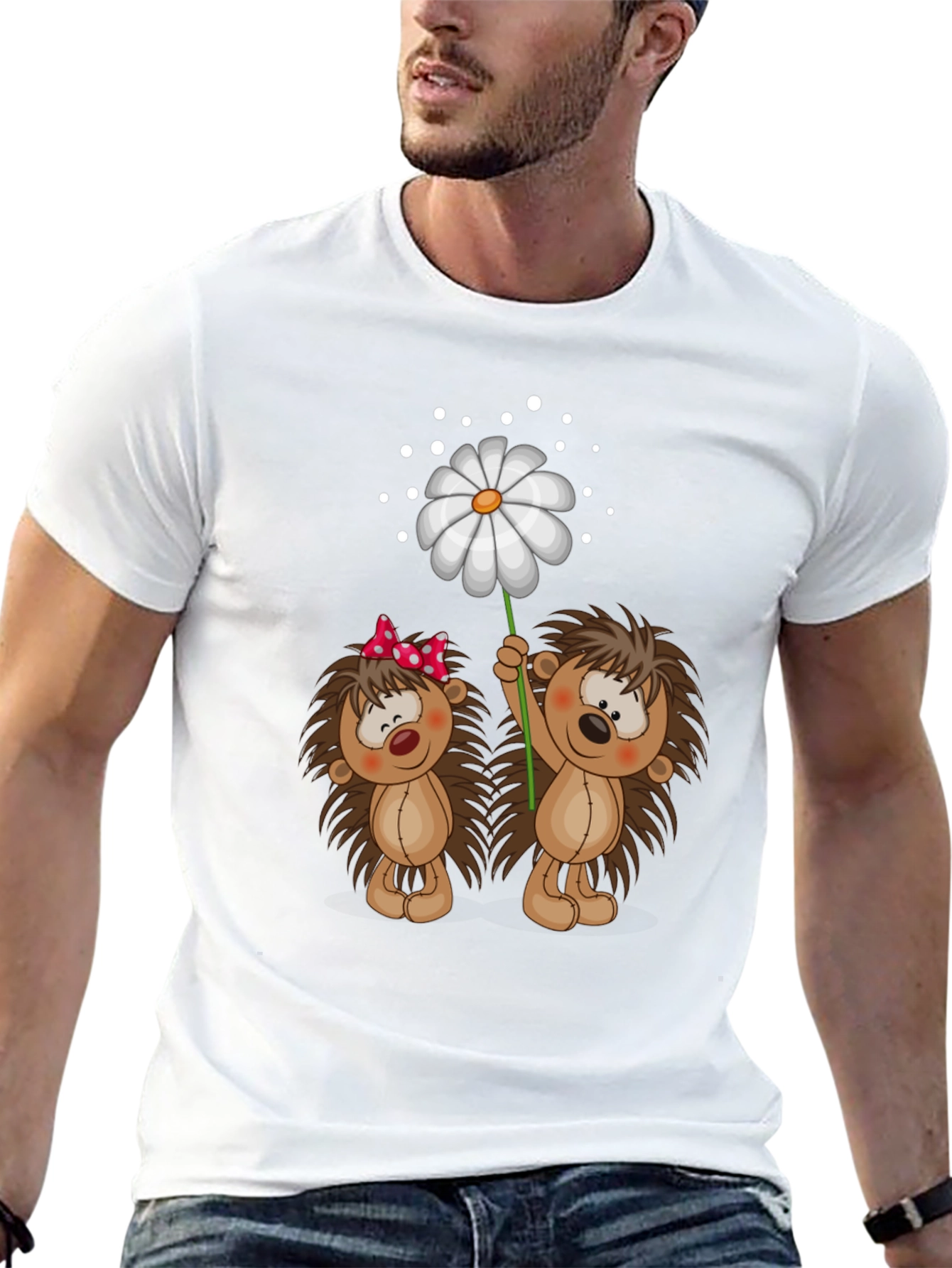 Black Cute Hedgehog & Daisy Graphic Black T-Shirt view 13