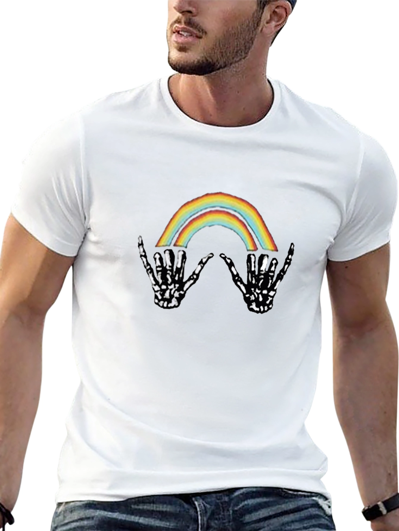 Black Rainbow Skeleton Hand Graphic Tee - Black view 13