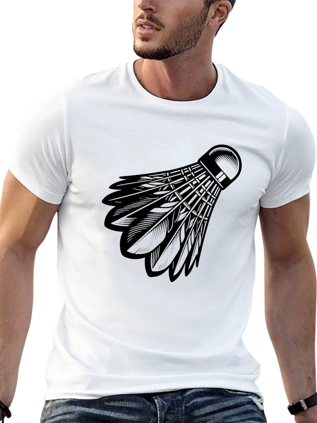 Black Badminton Shuttlecock Graphic Tee - Black Cotton view 13