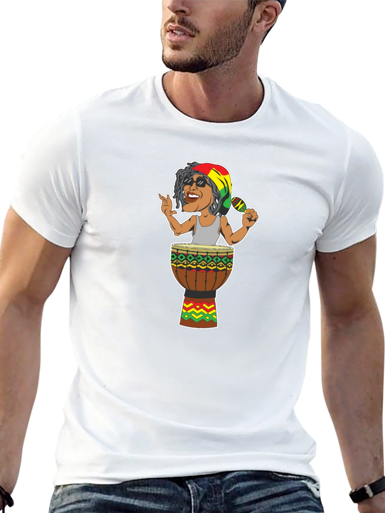 Black Reggae Drummer Graphic Tee - Music Inspired T-Shirt view 13