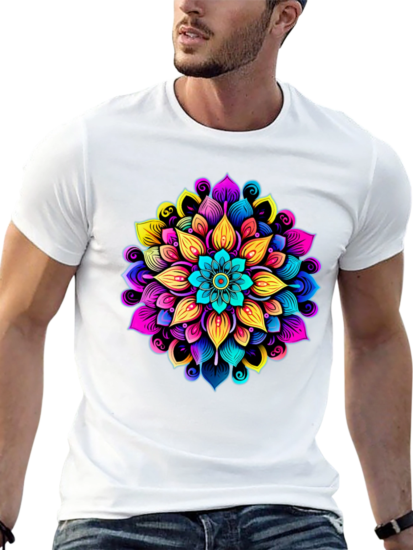 Black Vibrant Mandala Graphic Black T-Shirt view 13