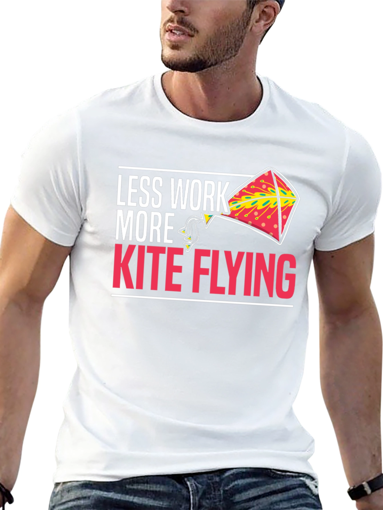 Black Less Work More Kite Flying Black Graphic Tee view 13