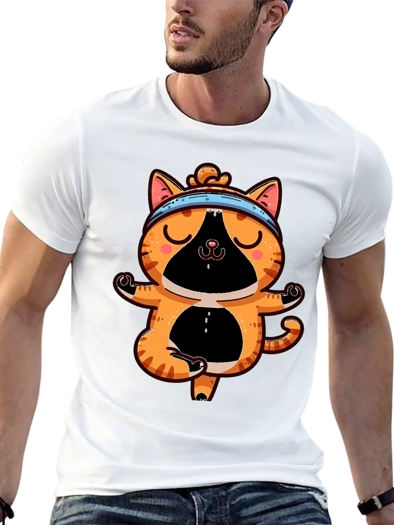 Black Yoga Cat T-Shirt - Meditating Feline Tee view 13