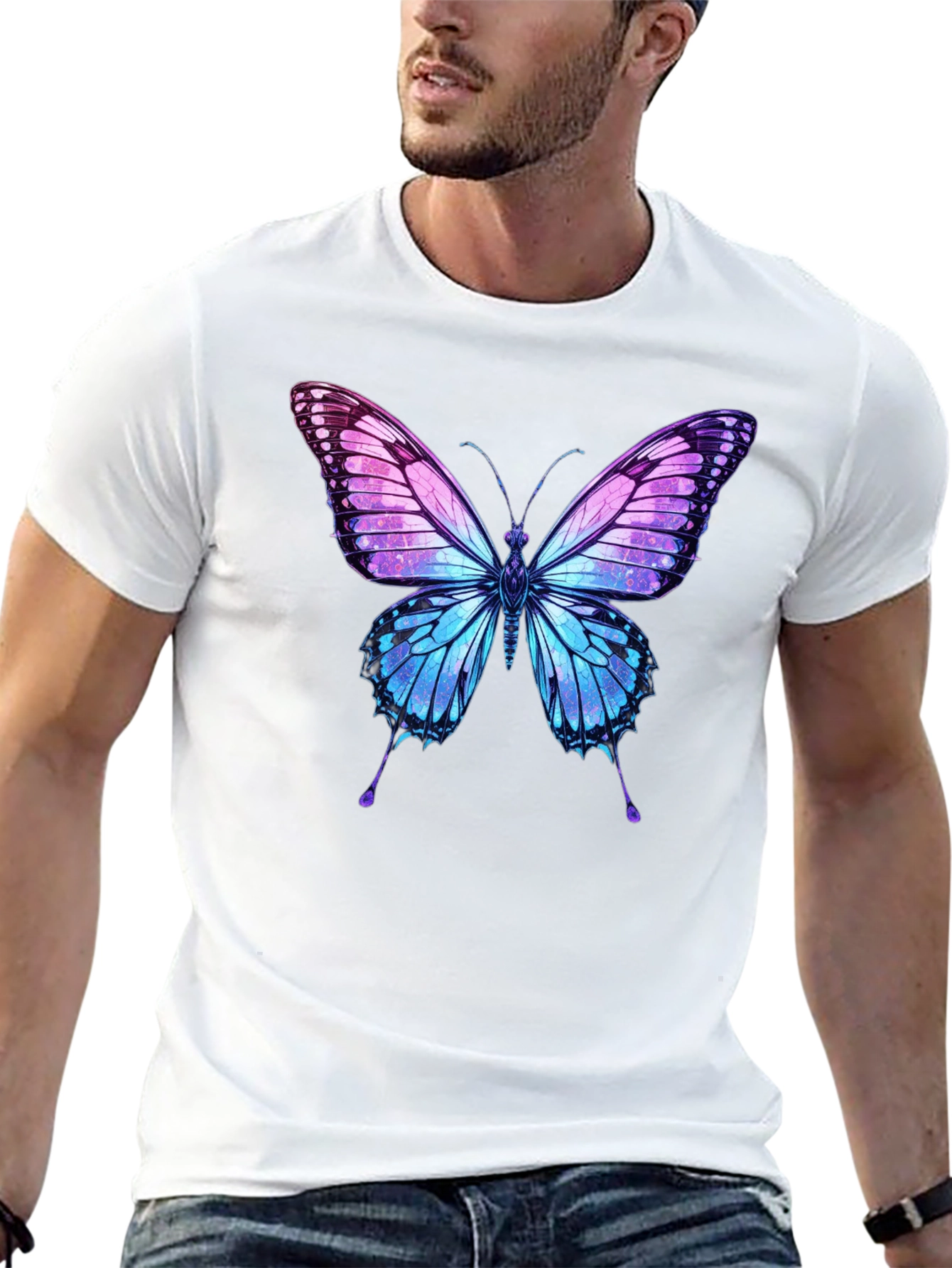 Black Butterfly Graphic Print Men's T-Shirt view 13