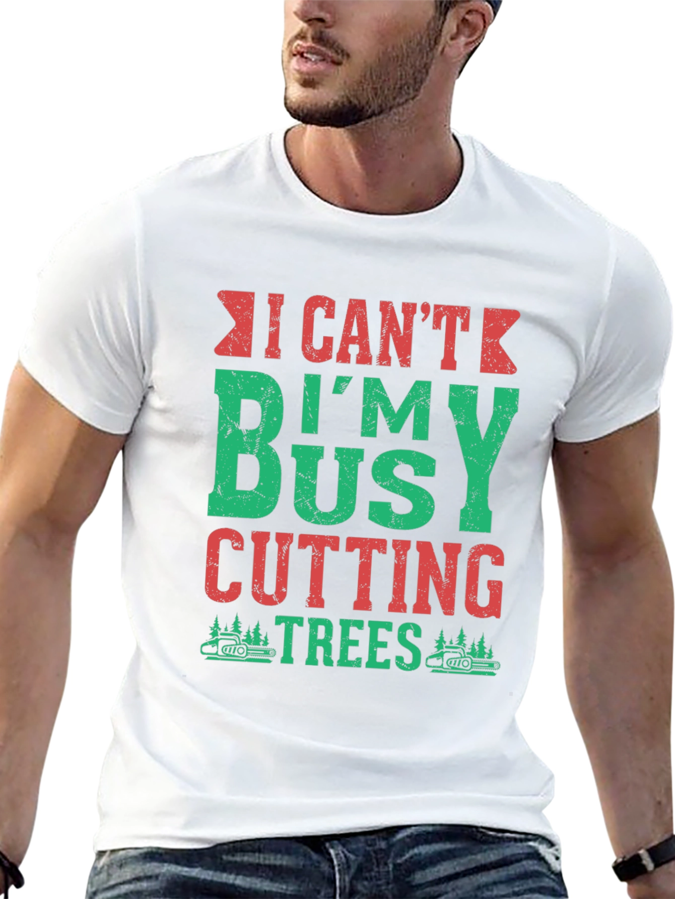 Black I Can't I'm Busy Cutting Trees T-Shirt view 13