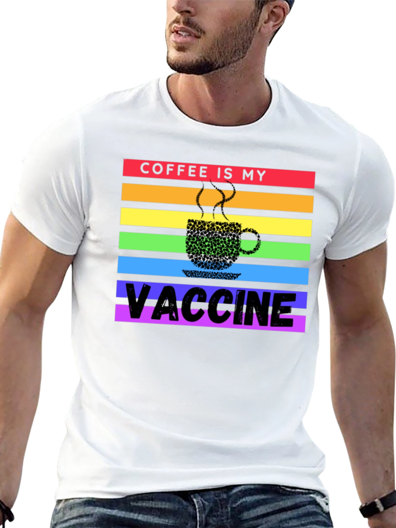 Black Coffee is My Vaccine Rainbow T-Shirt view 13