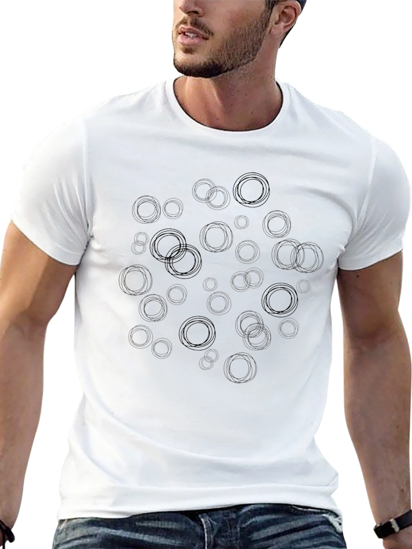 Black Abstract Circle Design Black T-Shirt view 13