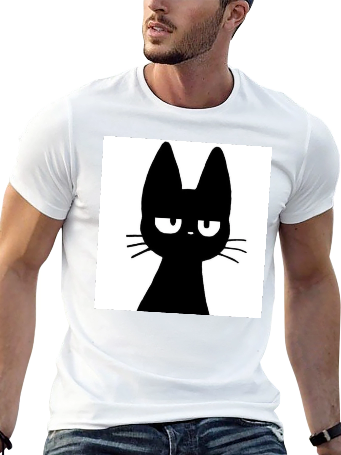Black Grumpy Black Cat T-Shirt - Unisex Cotton Tee view 13