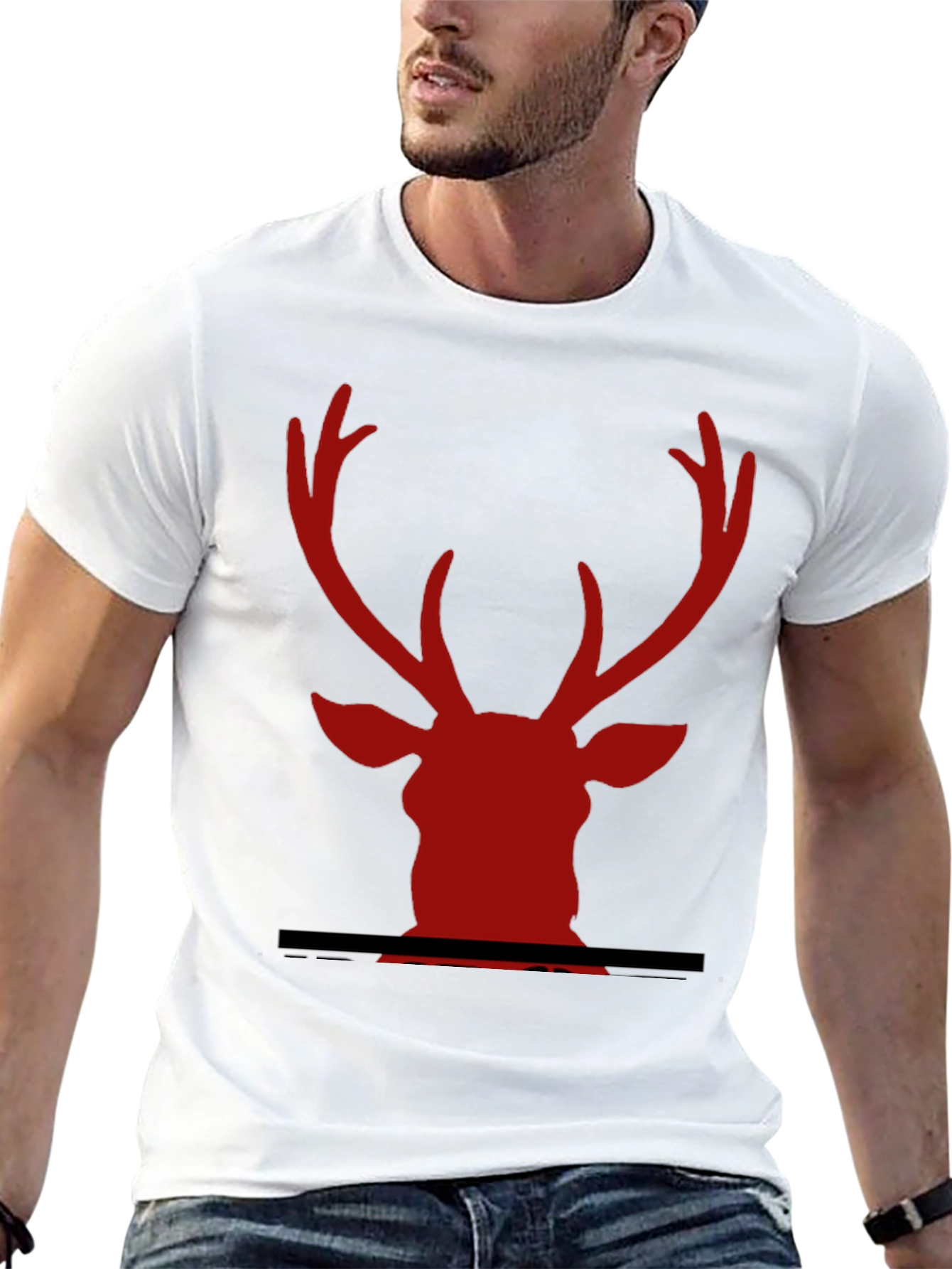 Black Red Deer Head Graphic Black T-Shirt view 13