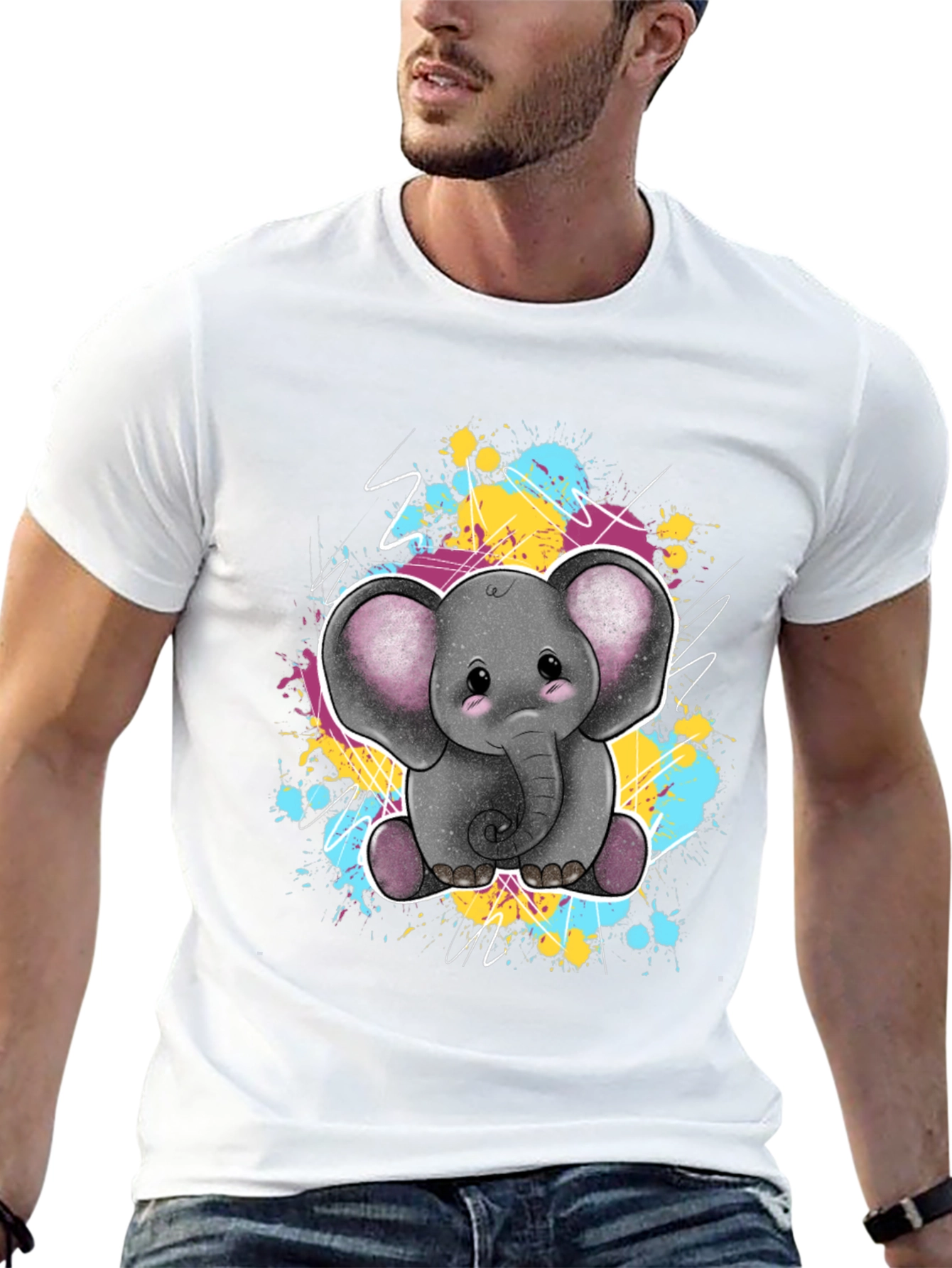 Black Cute Elephant Graphic Tee - Unisex Black T-Shirt view 13
