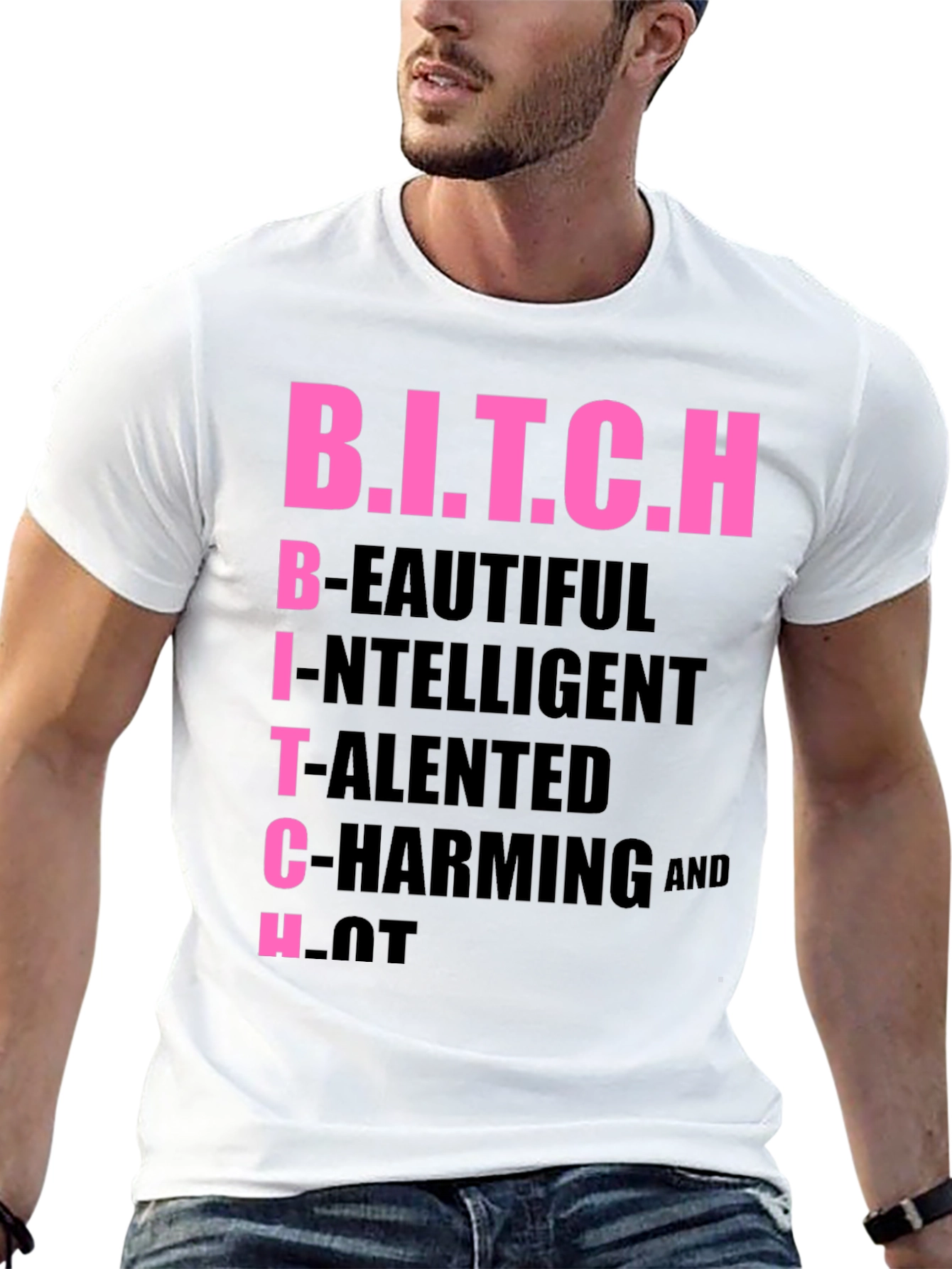 Black B.I.T.C.H Acronym T-Shirt, Funny Slogan Tee view 13
