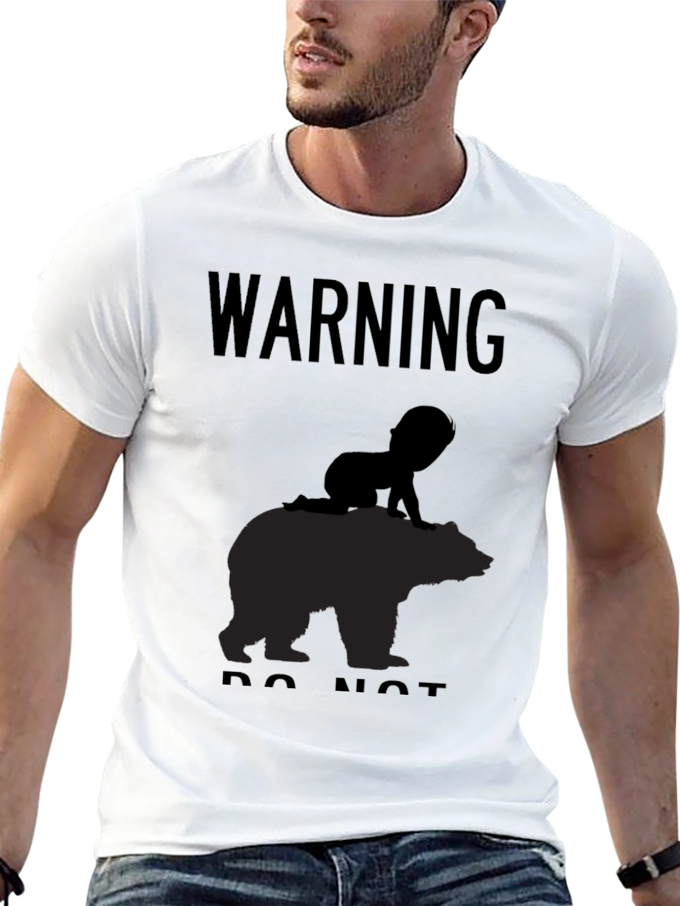 Black Warning Baby on Bear T-Shirt - Funny Novelty Tee view 13