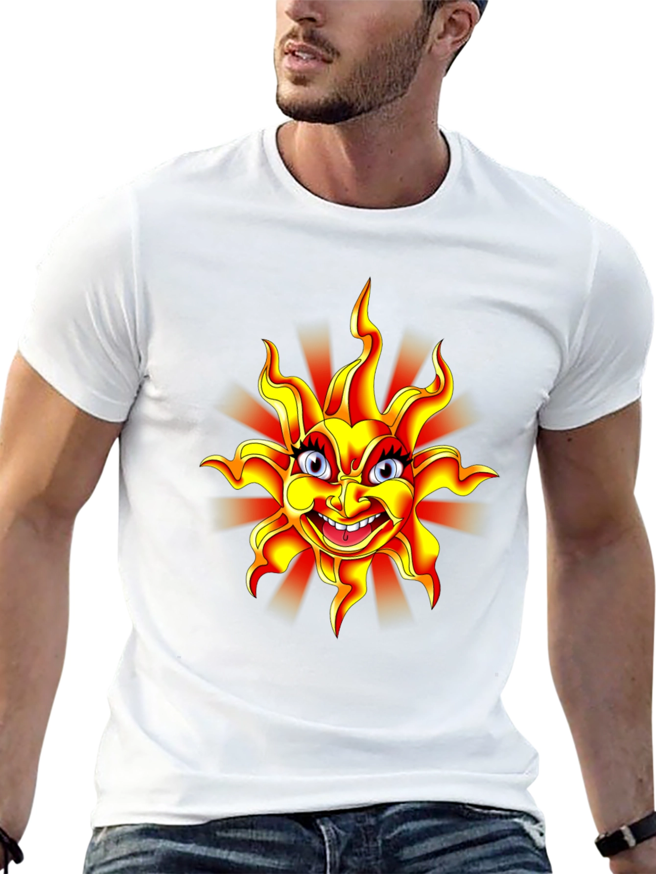 Black Cartoon Sun Graphic Black T-Shirt view 13