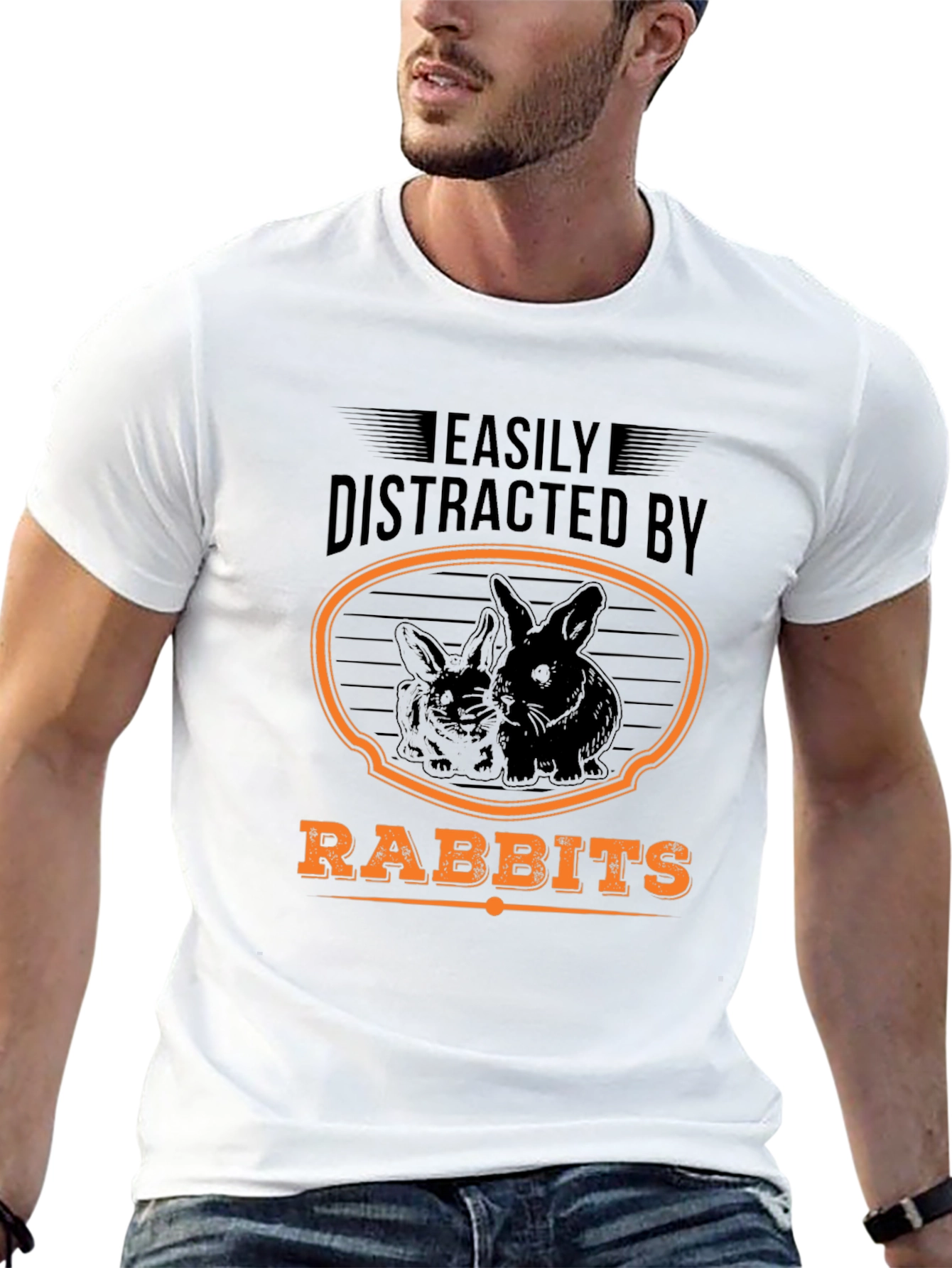 Black Easily Distracted By Rabbits T-Shirt view 13
