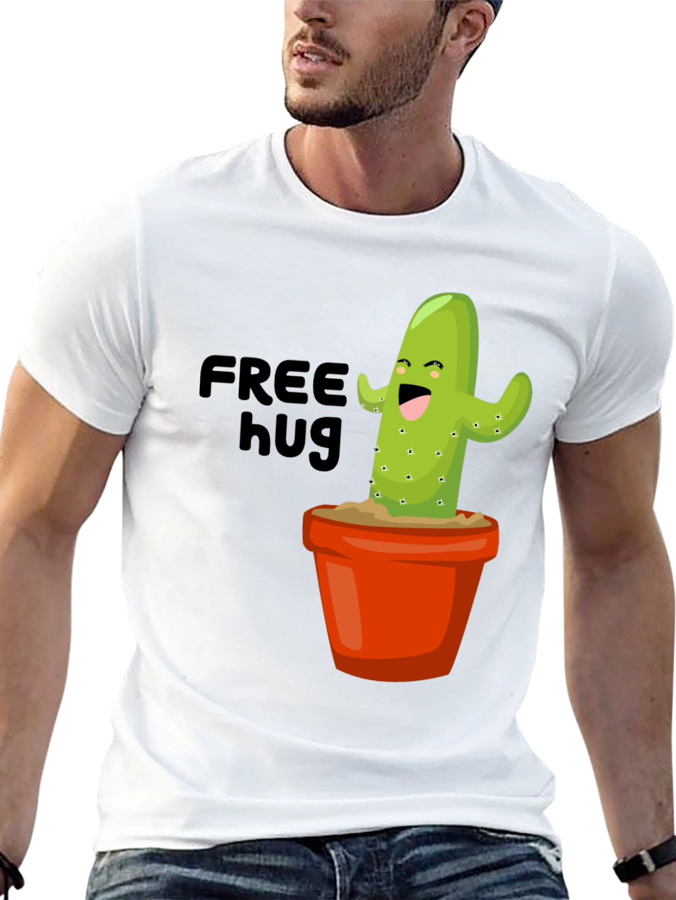 Black Funny Cactus T-Shirt - Free Hugs Graphic Tee view 13