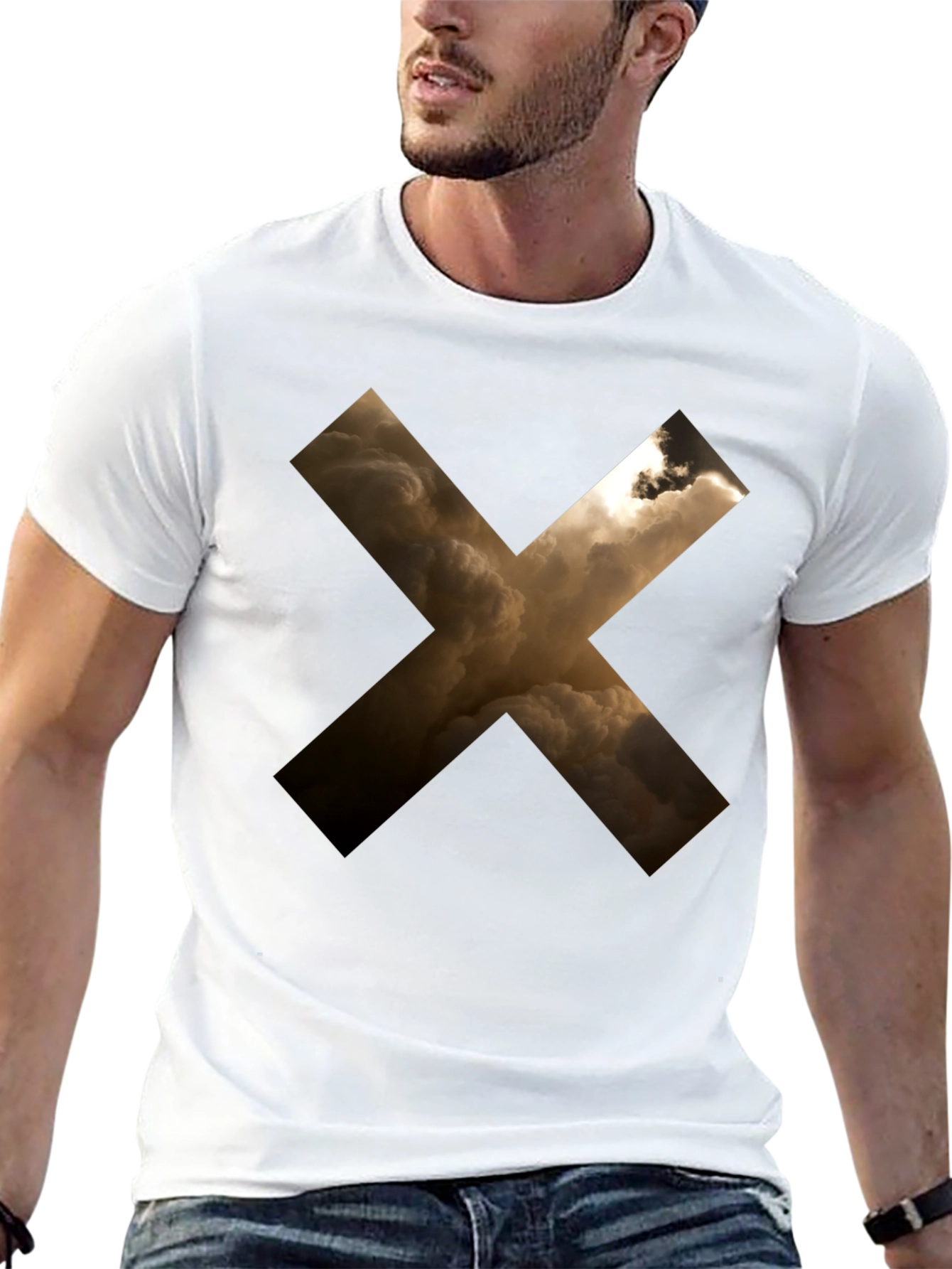 Black Abstract Cloud Cross Graphic Black T-Shirt view 13