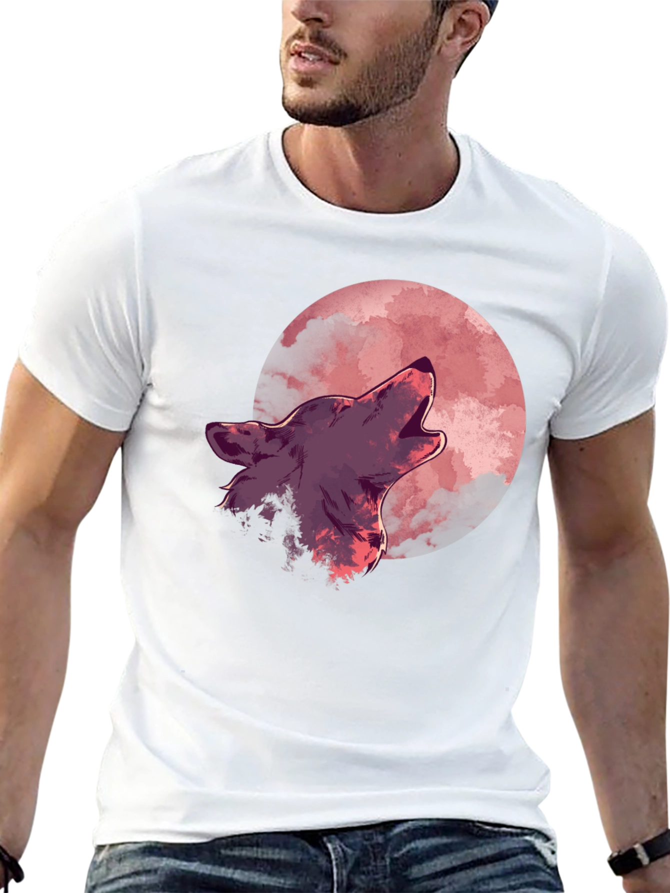 Black Wolf Howling at Moon Graphic Tee view 13