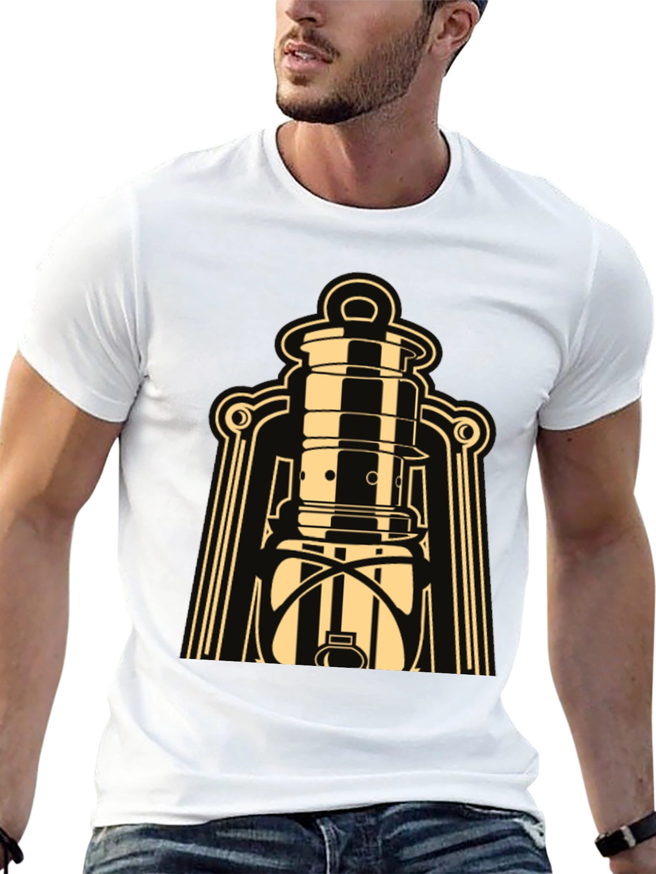 Black Vintage Lantern Graphic Tee - Retro Style view 13