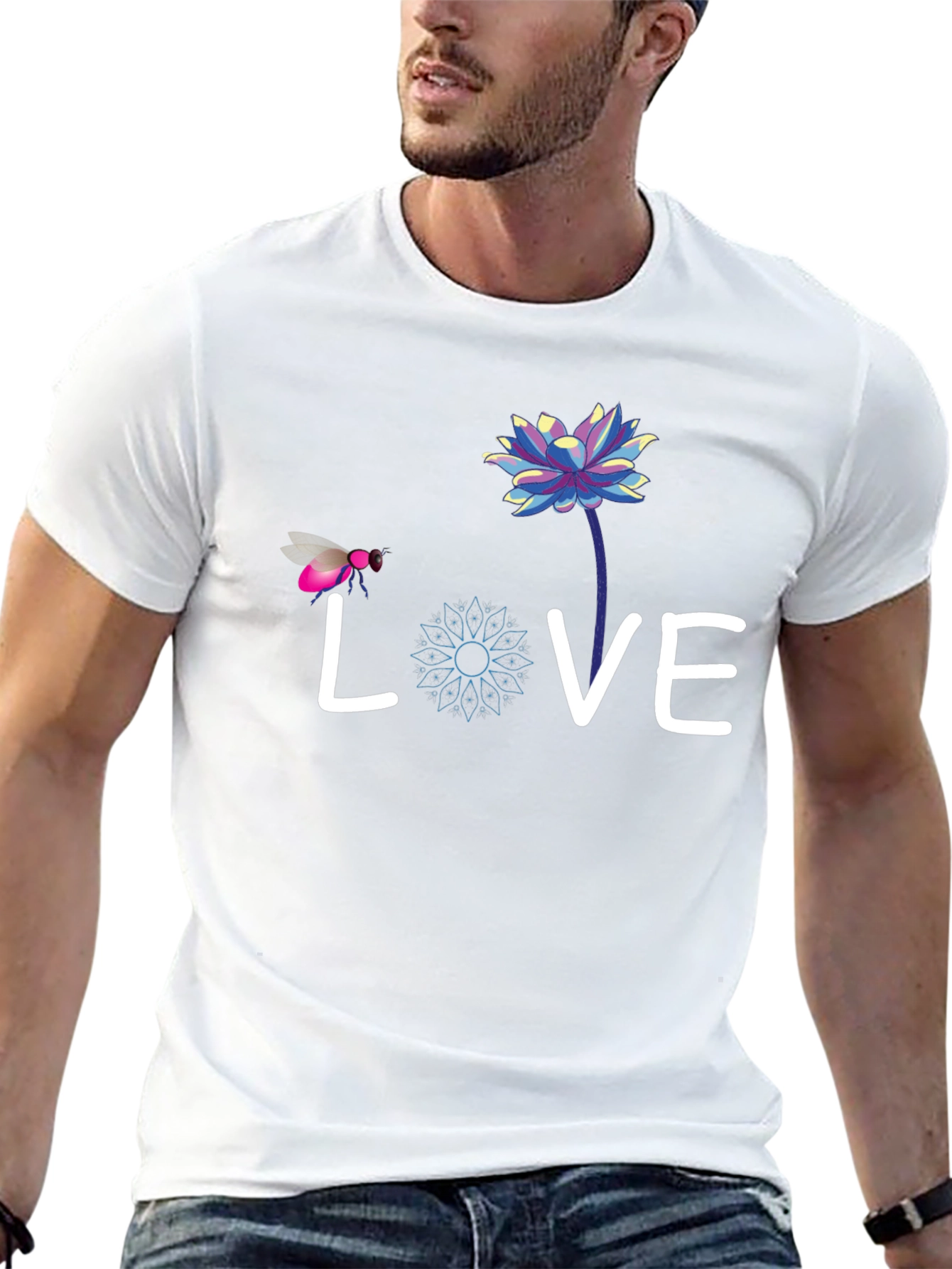 Black Love Bee Lotus Graphic Tee - Black Cotton view 13