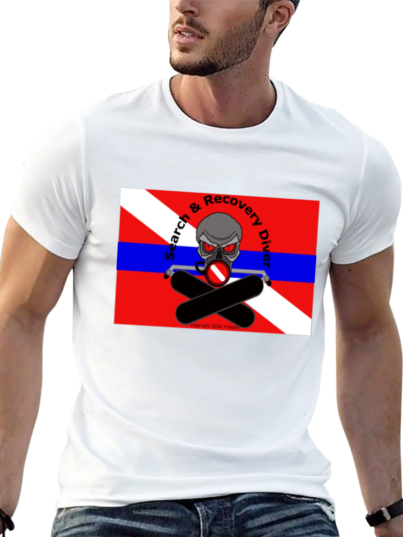 Black Search & Recovery Diver Skull T-Shirt view 13