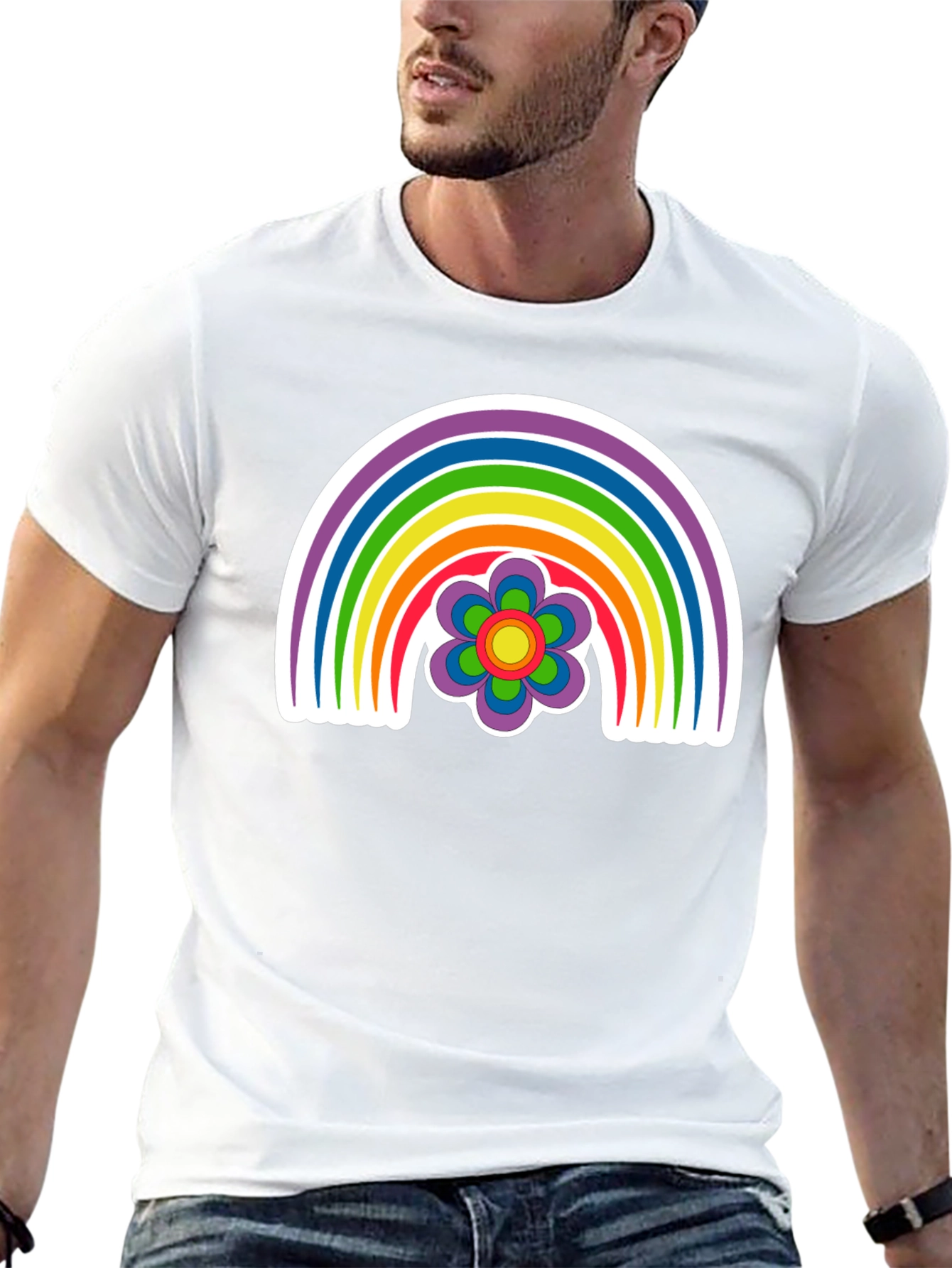 Black Retro Rainbow Flower Graphic Tee - Black view 13
