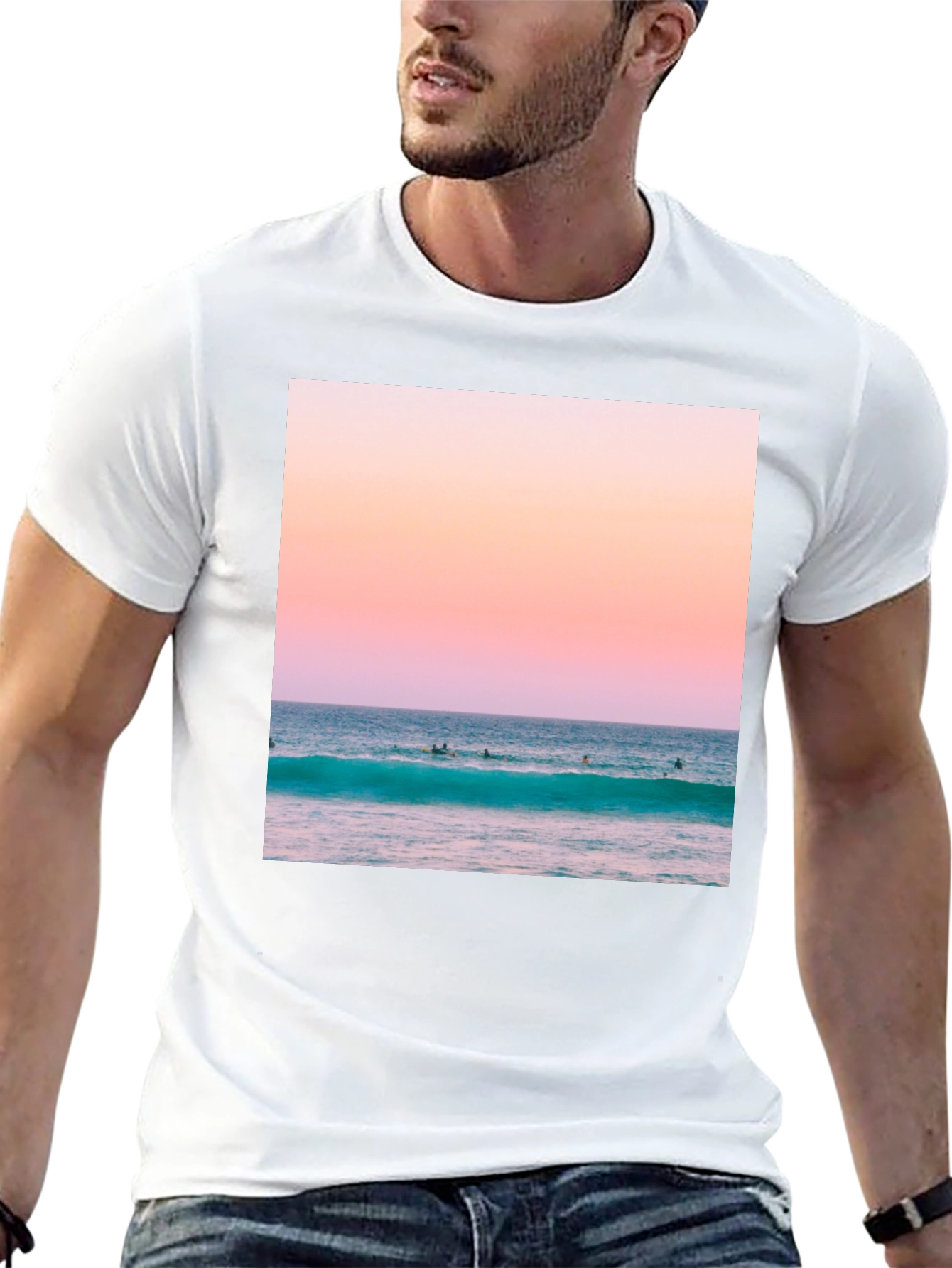 Black Sunset Ocean Wave Graphic T-Shirt view 13