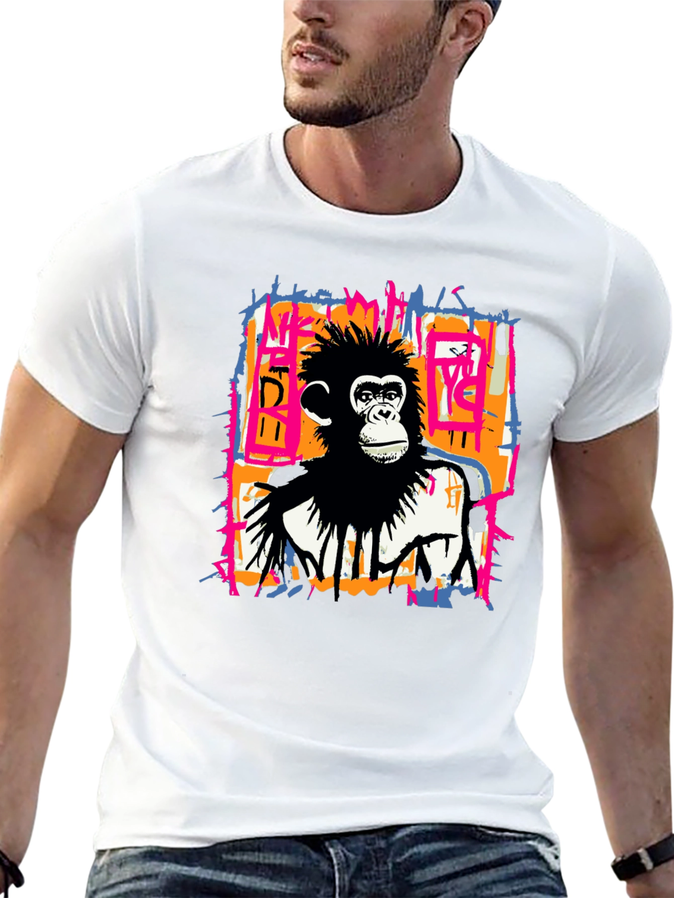 Black Abstract Monkey Graphic Tee - Black view 13